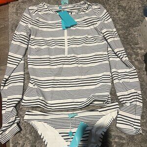 NWT Melissa Odabash Cali Nautical Navy Stripe Swim Suit size 6